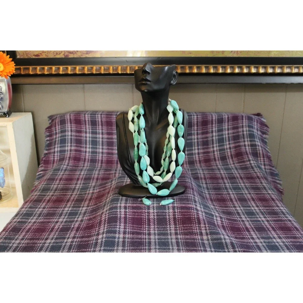 Aqua Blue Glass Multi-strand Hefty Necklace and Earring Set